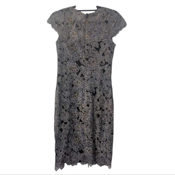 NWT Tadashi Shoji Rose Motif Lace Metallic Cocktail Dress Size 8 - Picture 6 of 14